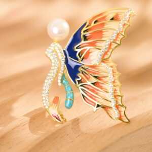 Enamel Pearl Butterfly Brooch