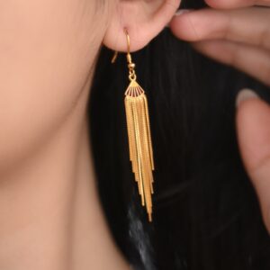 Vintage-Inspired Fan-Shaped Enamel Earrings with Tassels