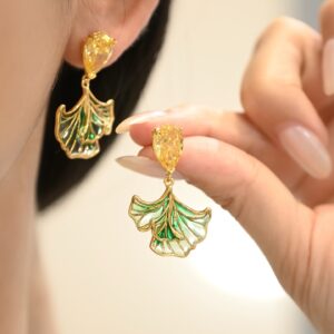 Ginkgo Leaf Plique-à-jour Enamel Stud Earrings
