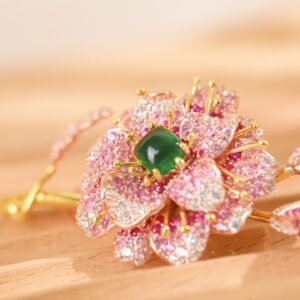 Gem-set Spring Peach Blossom Brooch