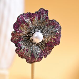 Gem-set Peony Brooch